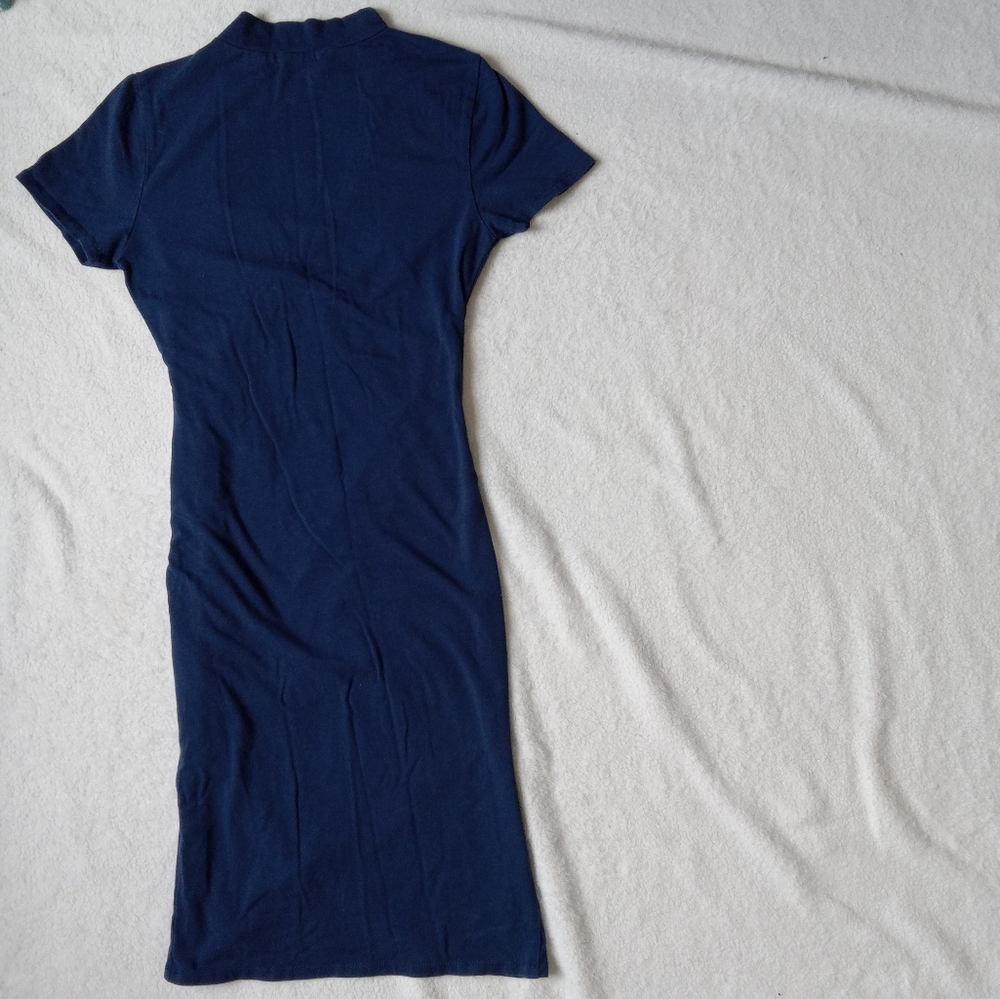 5 for $10 Heart & Hips Navy Faux Wrap Mock Neck Rouched Side Bodycon Dress small - Picture 6 of 7